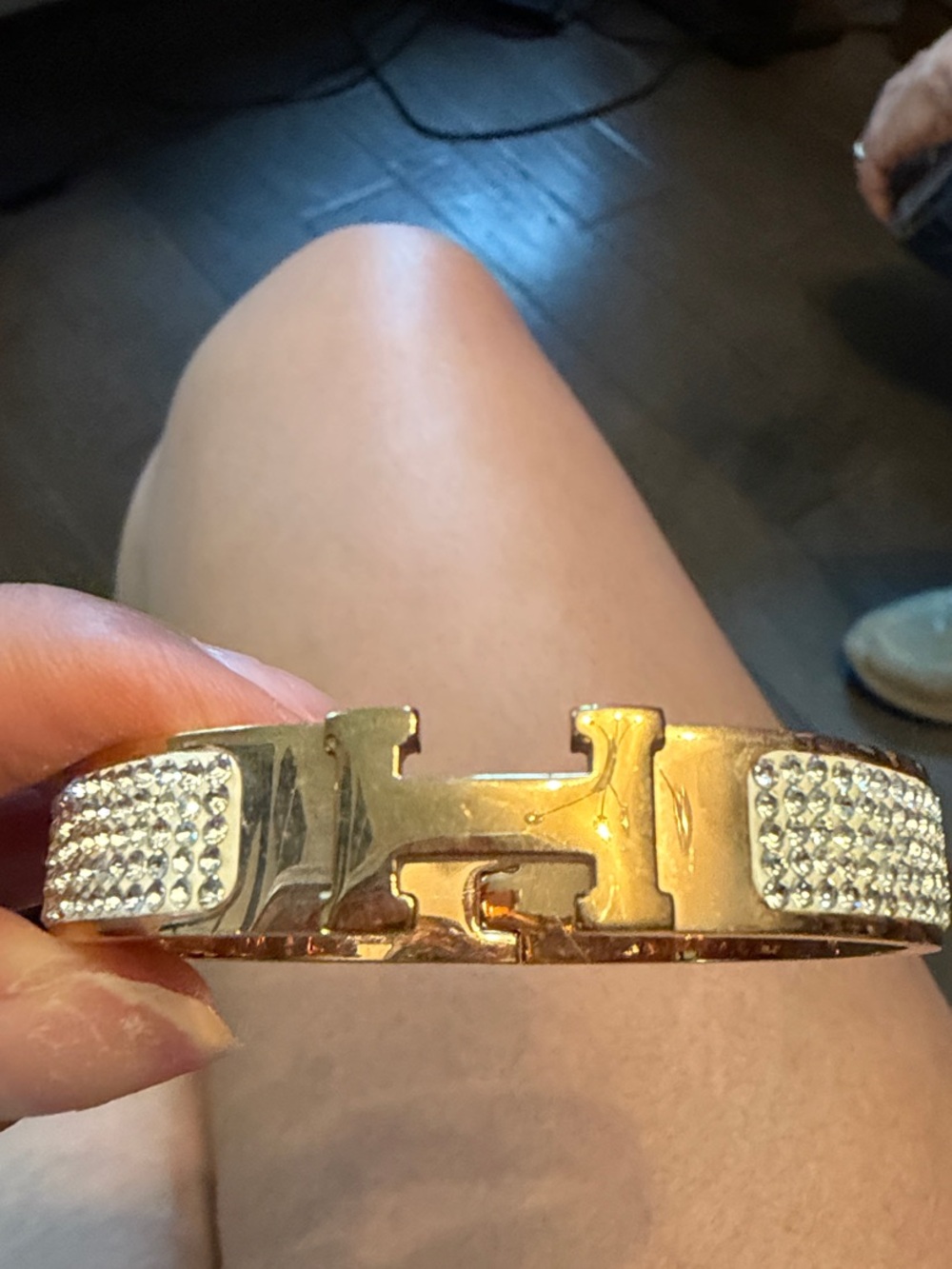 Gold Tone 'H' Cuff Bracelet with Crystal Pavé Panels